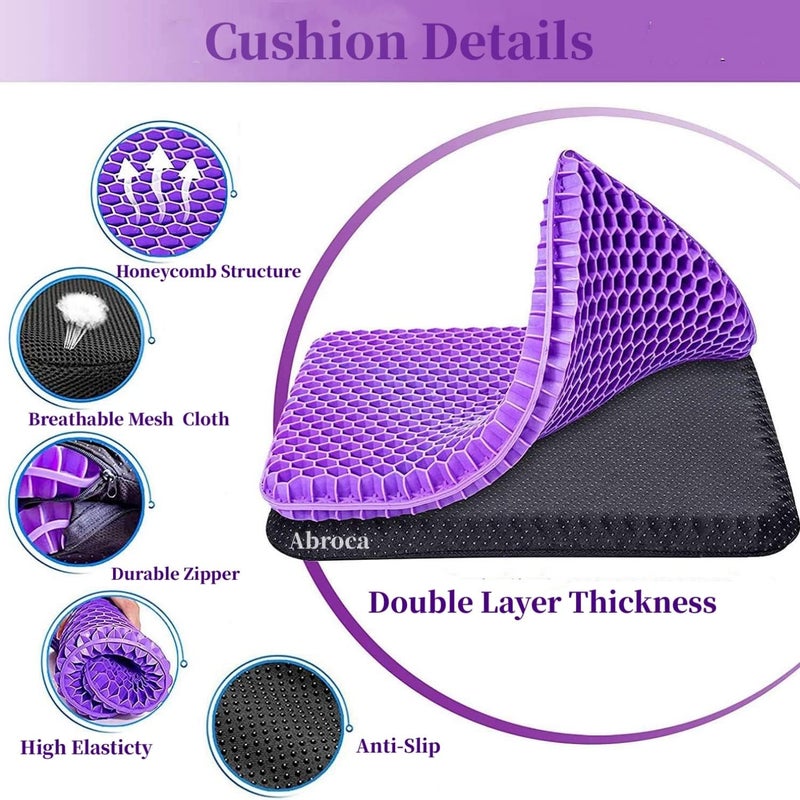 Abroca Gel Seat Cushion for Long Sitting, Double Thick Office Desk Home Wheelchair Seat Cushions for Back Hip Sciatica Tailbone Pain Sore Pressure Relief, Gel Cooling Game Chair Pads for Car Truck Driver - Image 4